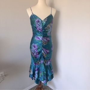 🧜🏻‍♀️Betsey Johnson 100% silk mermaid ruched vintage floral slip dress🧜🏻‍♀️
